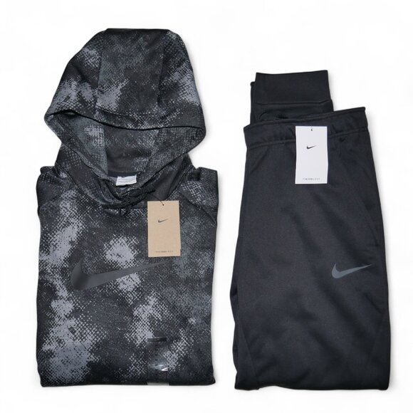 Nike Therma-Fit Sweatsuit Men's Black/Gray Camouflage Big Swoosh Tracksuit NWT - Picture 1 of 15